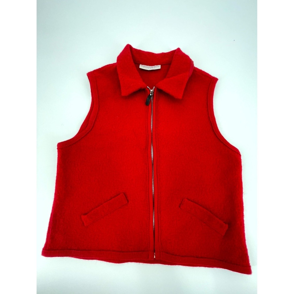 Vintage Valerie Stevens Vest Womens Medium Petite Red Pure Wool Full Zip‎ Winter